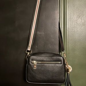 Pompom leather crossbody